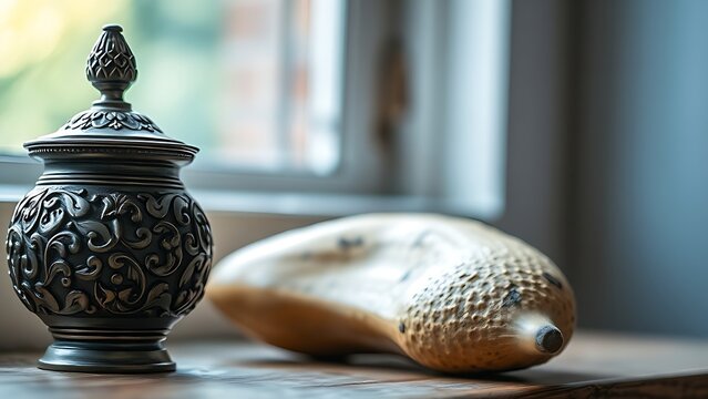 Carved metal bombilla resting against a textured mate gourd.