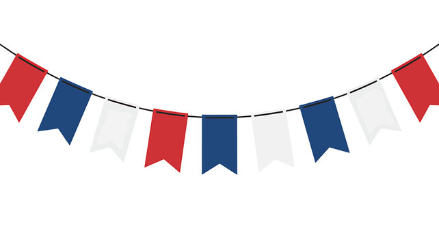 Colorful red white and blue pennant banner on a string for decoration purposes