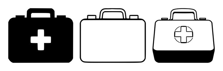 Obraz premium First aid medical kit set with a solid black icon on white background featuring medical, health, emergency symbols with iconography and simplicity