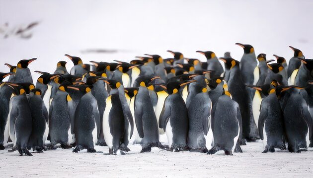 Majestic King Penguins Gathering in the Antarctic Wilderness.
