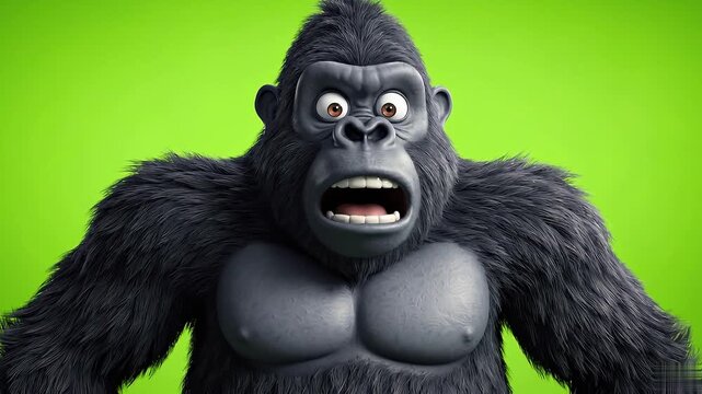 A cartoon gorilla shocked reaction on a cartoon gorilla green screen, perfect for a cartoon gorilla meme green screen
