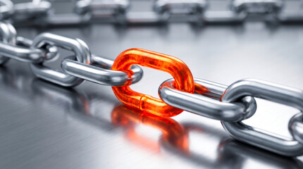 Fototapeta premium Unique orange chain link connecting metal industrial chain