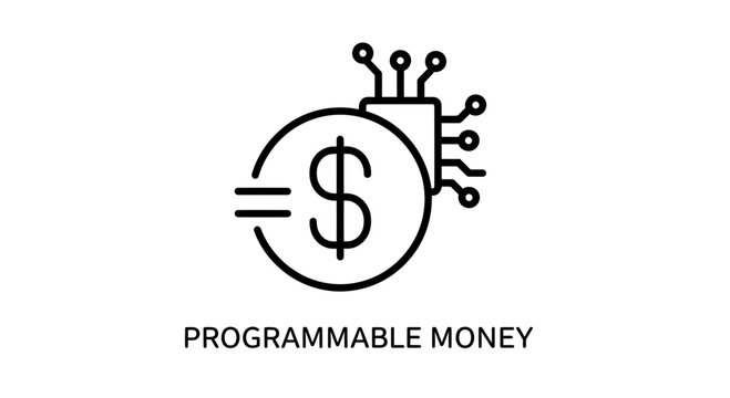 Programmable Money Icon: Digital Dollar Symbol with Microchip, Fintech Concept