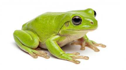Obraz premium Green Tree Frog Sitting Isolated on White Background