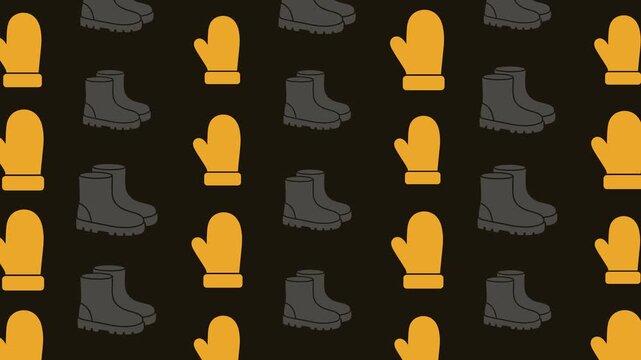 Winter Fashion Boots and Mittens Seamless Pattern Background, seasonal concept.