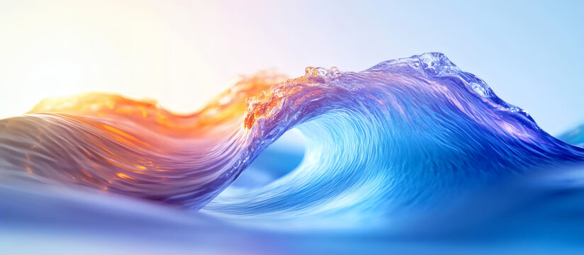 Close-up of dreamy colorful gradient ocean wave with abstract lighting