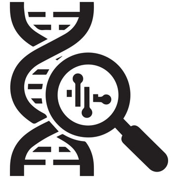 Genetic research, DNA analysis, biotechnology, magnifying glass icon