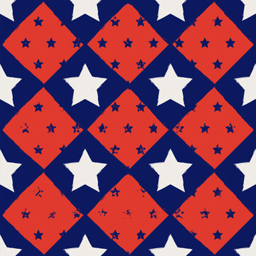 Vector seamless pattern with stars in US flag colors. Hand-drawn geometric background for 4th of July or Memorial Day