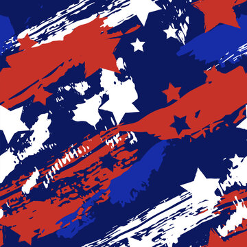 Patriotic seamless vector background with stars and stripes. Dark blue pattern in US flag colors for Independence Day