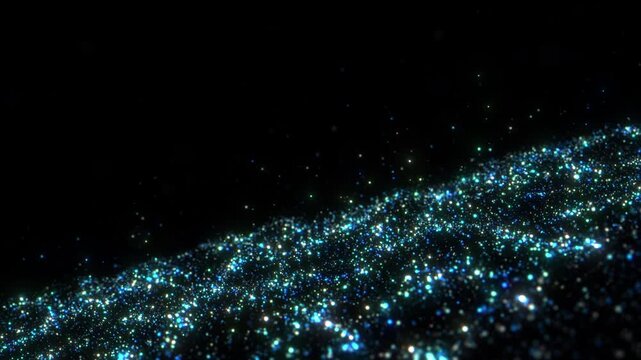 abstract blue glitter wave background with sparkling light particles