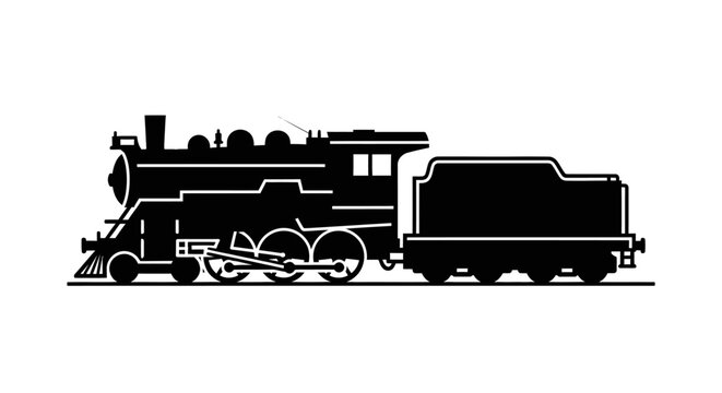 Black silhouette of a vintage steam locomotive train