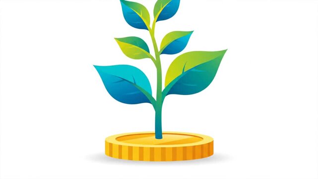Gold coin with plant growing out of it, symbolizing financial growth and investment