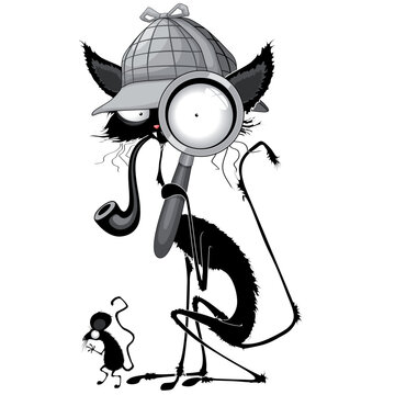 Cat Cartoon and mouse Sherlock Parody funny Cartoon Characters Vector Illustration isolated EPS file
