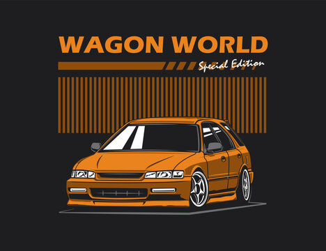 Special edition 90s wagon car design illustration vector graphic