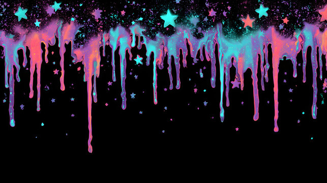 Luxury candy stars cascading on dark glitter backdrop with pastel drips and festive elegance