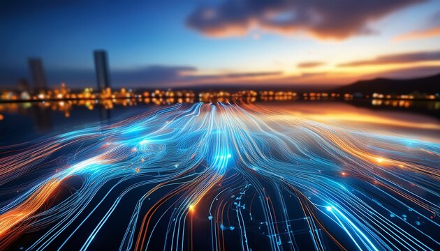glowing trajectories spanning a reflective surface symbolizing global transactions network latency and seamless fintech connectivity