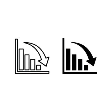 Bar chart with downward trend arrow icon set isolated on transparent background