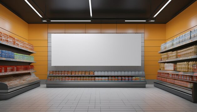blank billboard on the wall in a supermarket 3d rendering