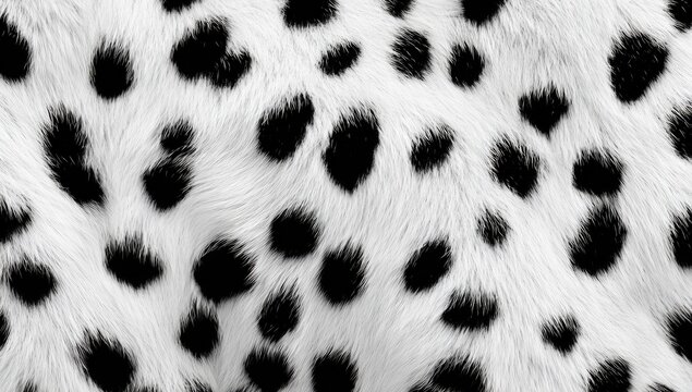 Close-up Texture of Black Spots on White Fur Background.