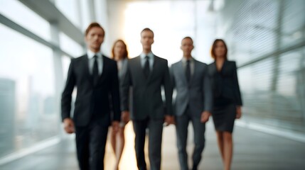 Fototapeta premium A diverse team of professionals walking together in a modern expansive corporate environment