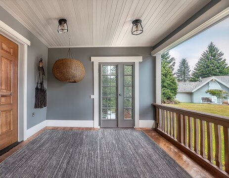 modern farmhouse foyer with gray lvp flooring