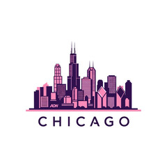 Fototapeta premium Chicago Skyline Illustration Pink Purple Tones.