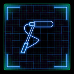 Shotgun boom microphone icon. Directional sound recording with pole for movie and video audio recording. Glowing neon editable strokes graphic style. © mariposo