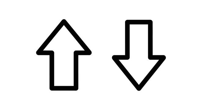 Up arrow and down arrow icons representing direction movement or comparison with direction movement increase decrease progress regression comparison contrast navigation interface statistics