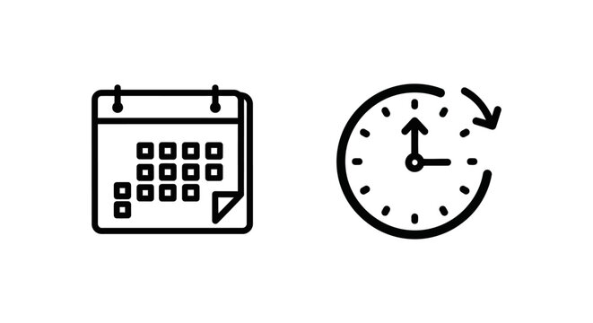 Today calendar and due clock icons with calendar schedule planning organization deadline illustration business management appointment reminder important progress stopwatch circular