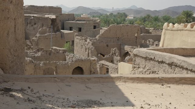 Slow Motion Bahla Fort Architecture, Cinematic UNESCO World Heritage Mud-Brick Fortress in Oman