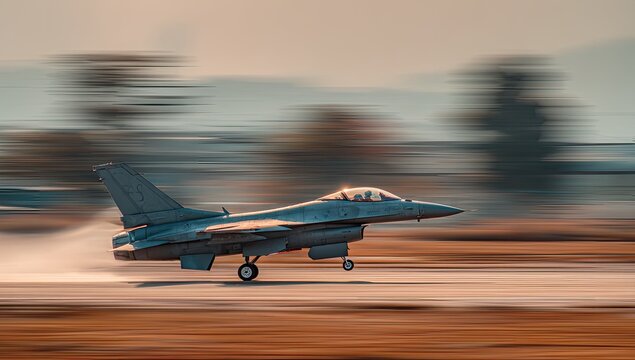 Fighter Jet Taking Off With Motion Blur Effect.