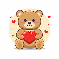 Obraz premium Cute Teddy Bear Holding a Red Heart
