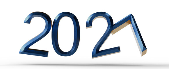 Happy New Year 2021 concept with metallic blue numbers on a white background. Perfect for holiday greetings, business a © vegefox.com