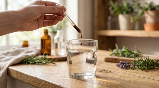Creating an herbal tincture with fresh herbs and botanicals. Explore alternative medicine and holistic wellness.