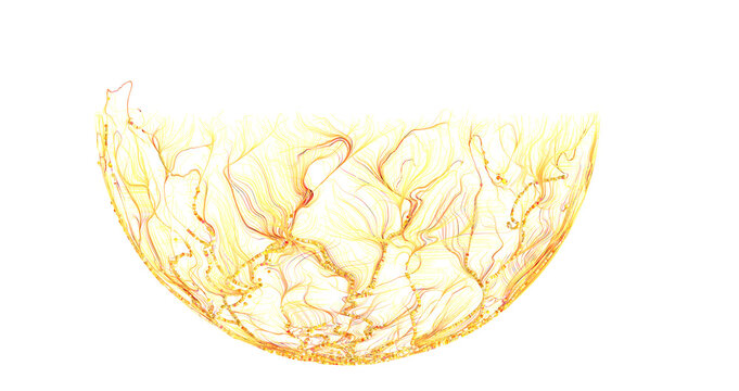 Abstract and artistic representation of lines and patterns in a semi-circle shape. Featuring yellow and orange