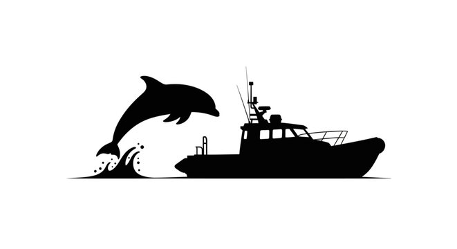 Dolphin jumping beside a boat.