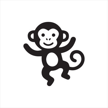 Cute Monkey Cartoon Icon on white background or silhouette vector 