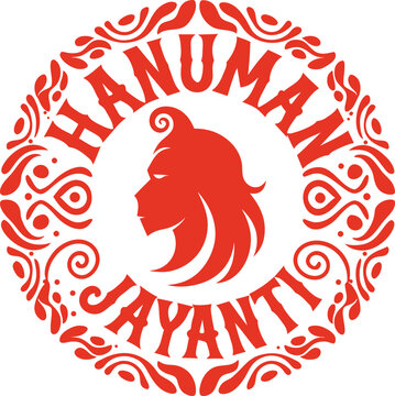 Hanuman Jayanti festival badge with red monkey god emblem and ornate border design