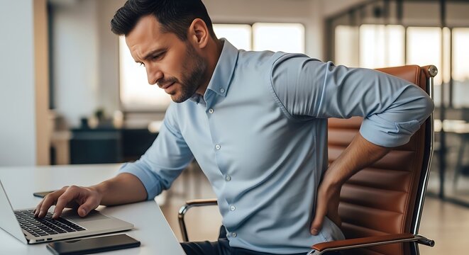 Businessman Feeling Lower Back Pain While Working at Office Desk