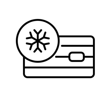 Editable vector outline icon representing a frozen or blocked credit card, ideal for financial security applications, payment control interfaces, and banking service designs