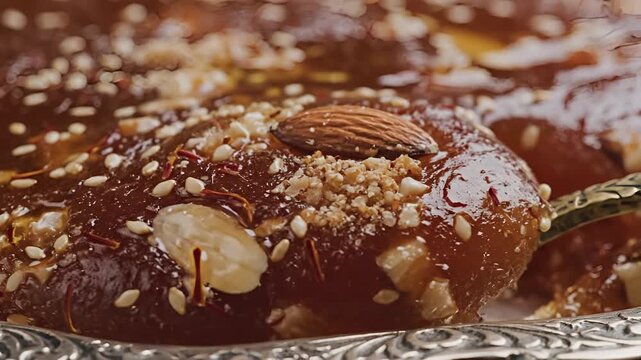 Closeup of Delicious Turkish Delight with Nuts and Sesame Seeds.