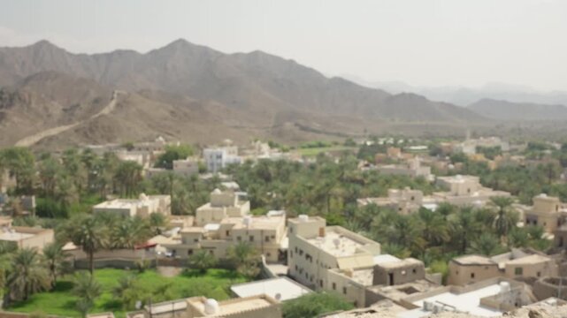 Slow Motion Bahla Fort Architecture, Cinematic UNESCO World Heritage Mud-Brick Fortress in Oman