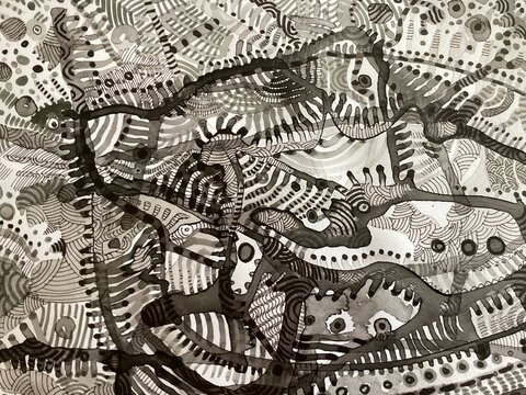 Hand drawn abstract black and white background