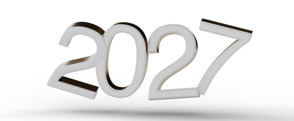 3D render of the year 2027 on white background. Perfect for new year greetings, future concepts, and business forecasts © vegefox.com
