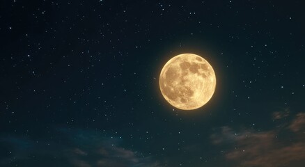 Fototapeta premium Full Moon Shining Brightly in a Starry Night Sky.