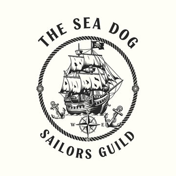 Vintage Sailing Ship Emblem for Sailors Guild.