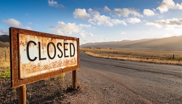 old rusty closed sign near road