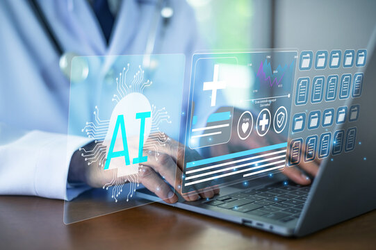 Doctor AI, artificial intelligence in modern medical technology and IOT automation. Doctor using AI document management concept.