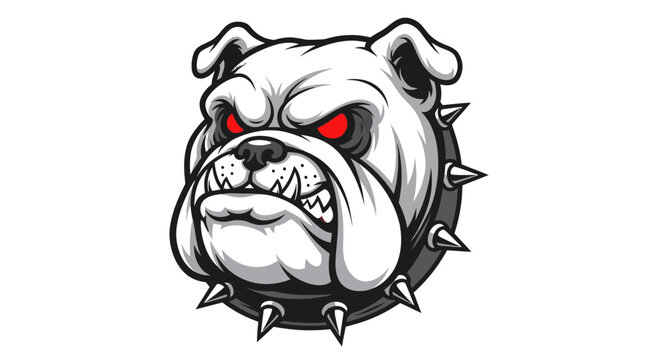 Angry Bulldog Head with Spiked Collar, Red Eyes, Fierce Expression, Vector Art