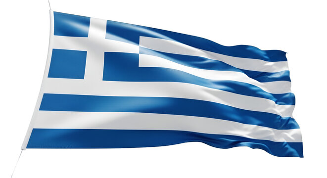 Greece flag waving in the wind with 3D emblem illustration